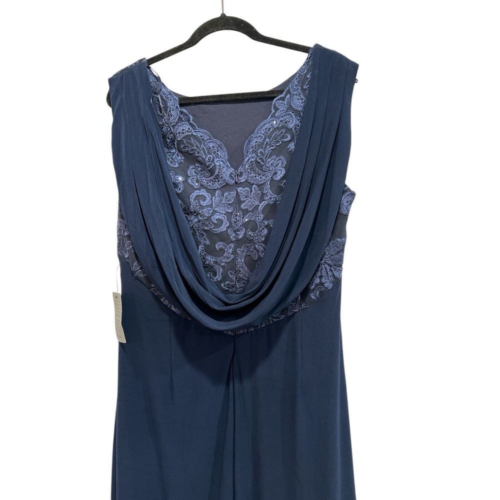 Alex Evenings Empire Lace Gown Navy Size 16 Maxi Evening Dress Drape Back NWT - Picture 5 of 6